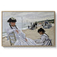 On the Beach at Trouville, 1870 by Claude Monet in a natural wood floater framed canvas wall art display.