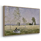 Angled view of Summer (L'ete), 1874 by Claude Monet in a natural wood floater framed canvas.