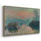 Angled view of Sunset on the Seine at Lavacourt, Winter Effect, 1880 by Claude Monet in a natural wood floater framed canvas.