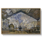 The Gare Saint-Lazare, 1877 by Claude Monet in a natural wood floater framed canvas wall art display.