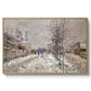 The Boulevard de Pontoise at Argenteuil, Snow Effect, 1875 by Claude Monet in a natural wood floater framed canvas wall art display.