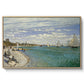 Regatta at Sainte-Adresse, 1867 by Claude Monet in a natural wood floater framed canvas wall art display.