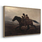 Angled view of A Ride for Liberty – The Fugitive Slaves, c. 1862 by Eastman Johnson in a natural wood floater framed canvas.