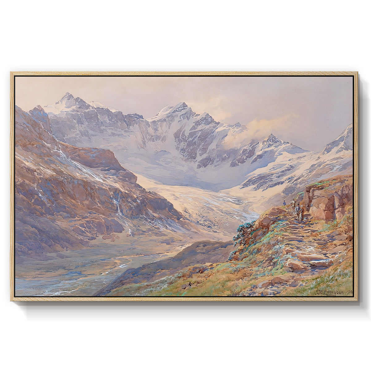 Odenwinklkees with the Johannisberg, 1902 by Edward Theodore Compton in a natural wood floater framed canvas wall art display.