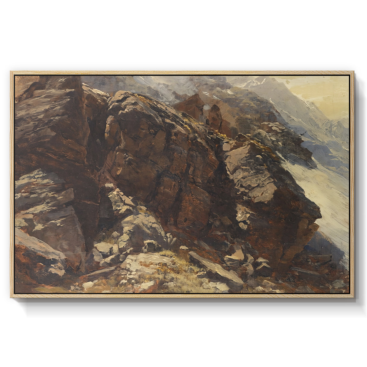 High Mountain Study, c. 1870 by Edward Theodore Compton in a natural wood floater framed canvas wall art display.