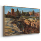 Angled view of Palatine in Rome, c. 1921 by Edward Theodore Compton in a natural wood floater framed canvas.