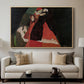 Cardinal and Nun (Caress), 1912 by Egon Schiele displayed in a natural wood floater framed canvas above a sofa in a clean living room.