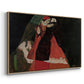 Angled view of Cardinal and Nun (Caress), 1912 by Egon Schiele in a natural wood floater framed canvas.