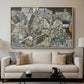 Mödling II, 1918 by Egon Schiele displayed in a natural wood floater framed canvas above a sofa in a clean living room.