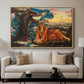 Earthbound, 1897 by Evelyn De Morgan displayed in a natural wood floater framed canvas above a sofa in a clean living room.