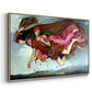 Angled view of Night and Sleep, 1878 by Evelyn De Morgan in a natural wood floater framed canvas.