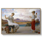 Winding the Skein, c. 1878 by Frederic Leighton in a natural wood floater framed canvas wall art display.