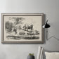Classical pastoral landscape artwork by Nicolas Berchem in an ornate vintage silver frame displayed in a neutral interior setting.