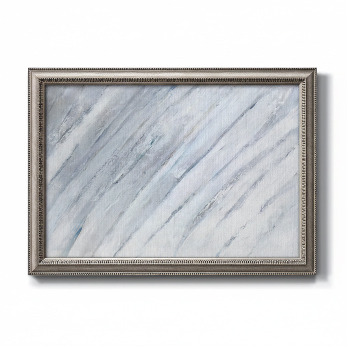Zen-inspired minimalist abstract frond artwork printed on canvas in an ornate vintage silver frame.