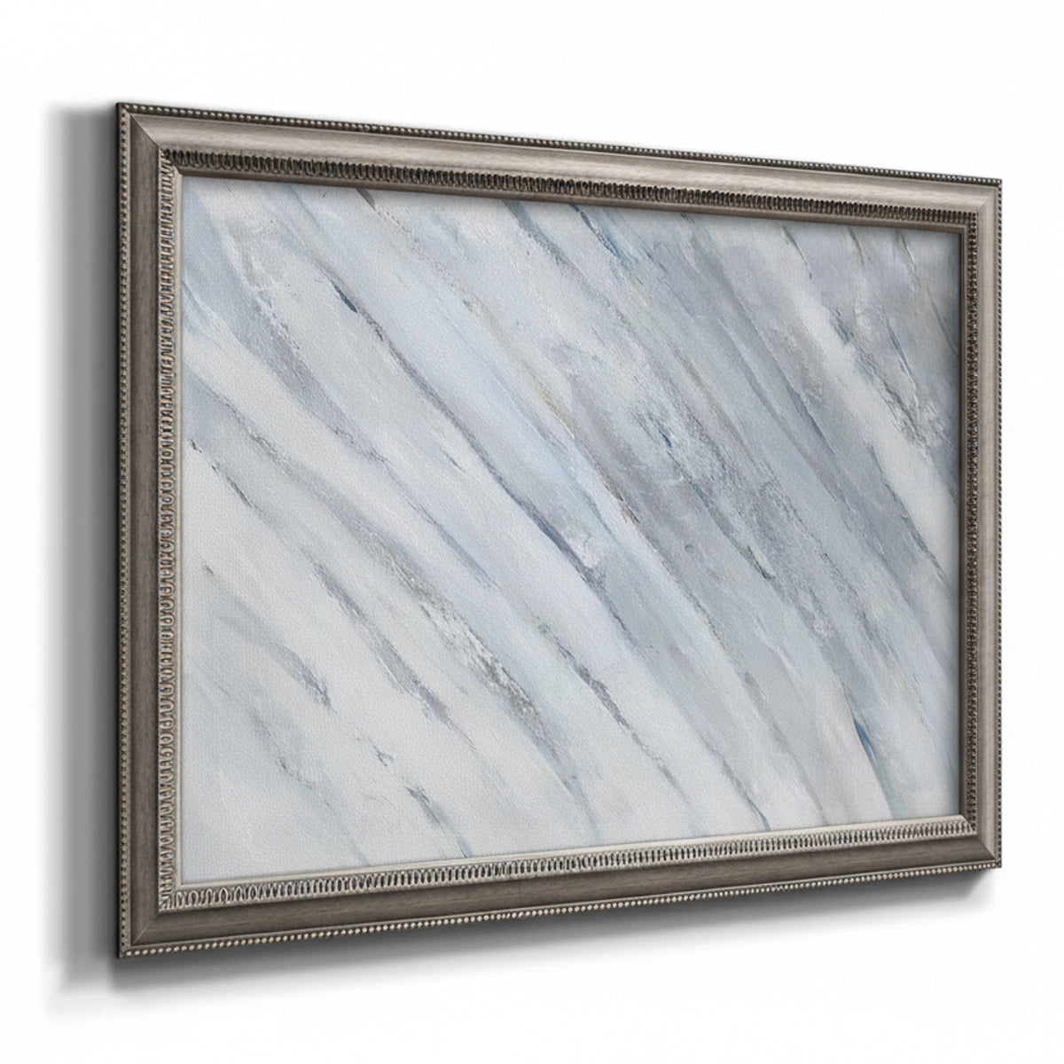 Zen-inspired minimalist abstract frond artwork printed on canvas in an ornate vintage silver frame.
